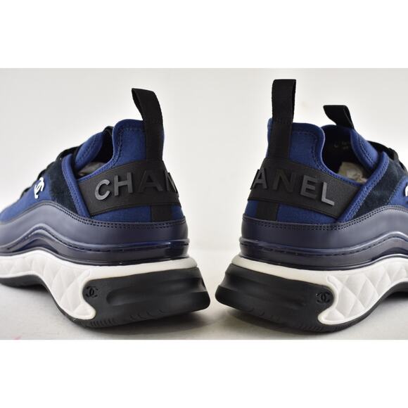 Chanel 20C Mens Blue Black White CC Logo Lace Up Low Top Trainer Sneaker 44 11 - Picture 13 of 13